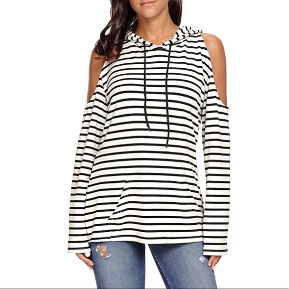 Tops - women cold shoulder striped  sweatshirt